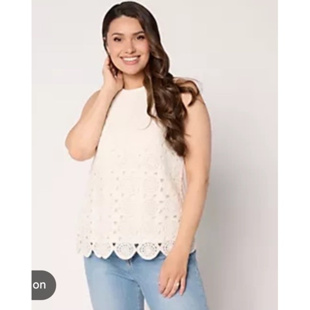 Peace Love World Crochet Knit Back Tank Ivory Plus Size 3X
